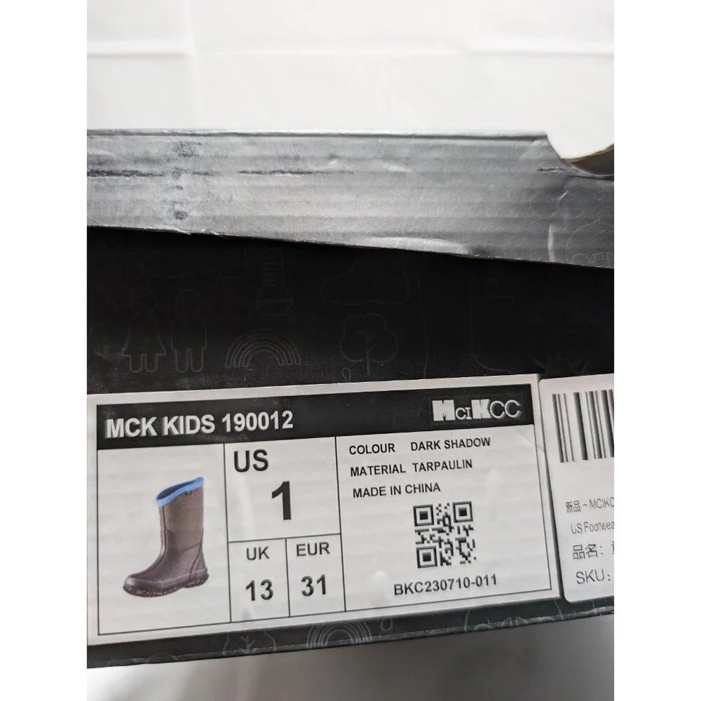 MCIKCC Kids Blue Grey Rubber Rain Boots, Waterproof Solid Classic Snow Size 1